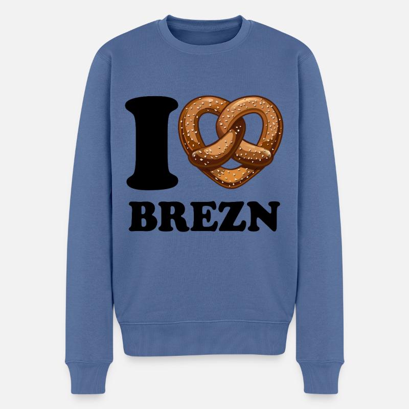 J’aime les bretzels - Coeur - Bretzel - Pull Premium bio Homme - bleu pigeon