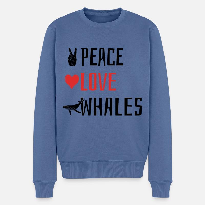 Paix Amour Baleines - Coeur - Pull Premium bio Homme - bleu pigeon