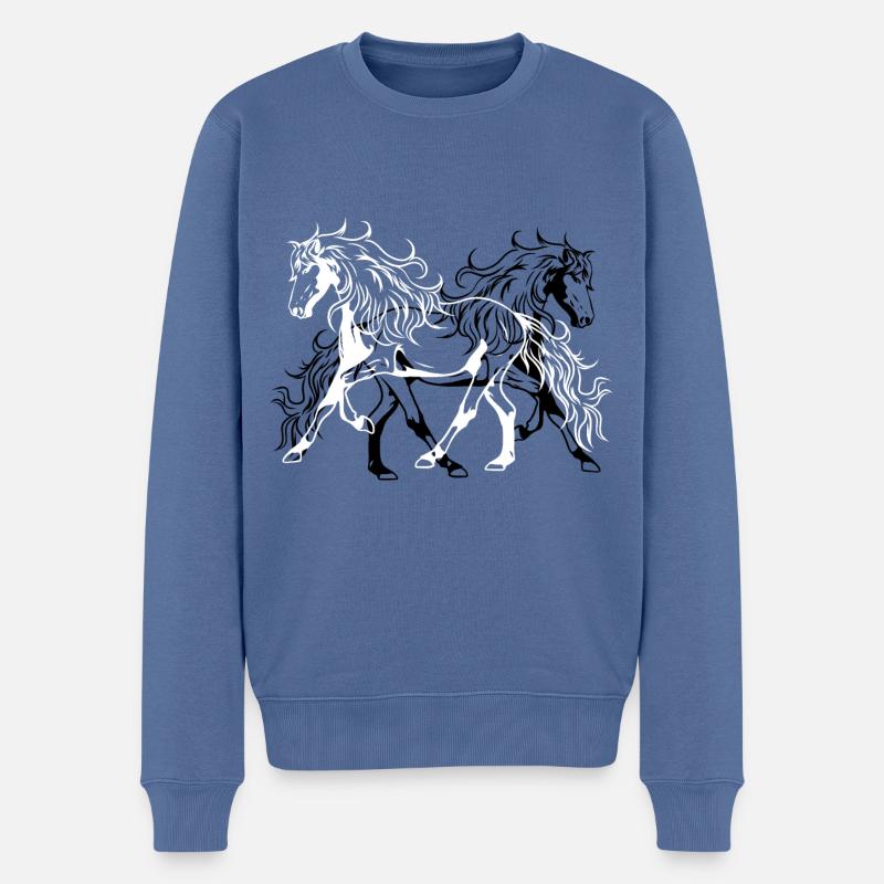 Pferd Wildpferd Quarterhorse Pony Pferde Reiterin - Männer Premium Bio Pullover - Taubenblau