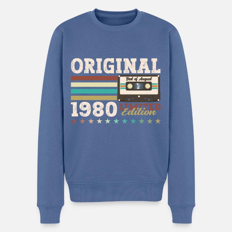 44. Geburtstag Original August 1980 Kassette 1980 - Männer Premium Bio Pullover - Taubenblau