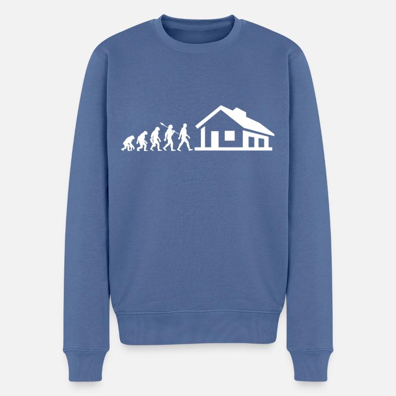 Evolution - Bauherr - Haus - bauen - EFH - Männer Premium Bio Pullover - Taubenblau