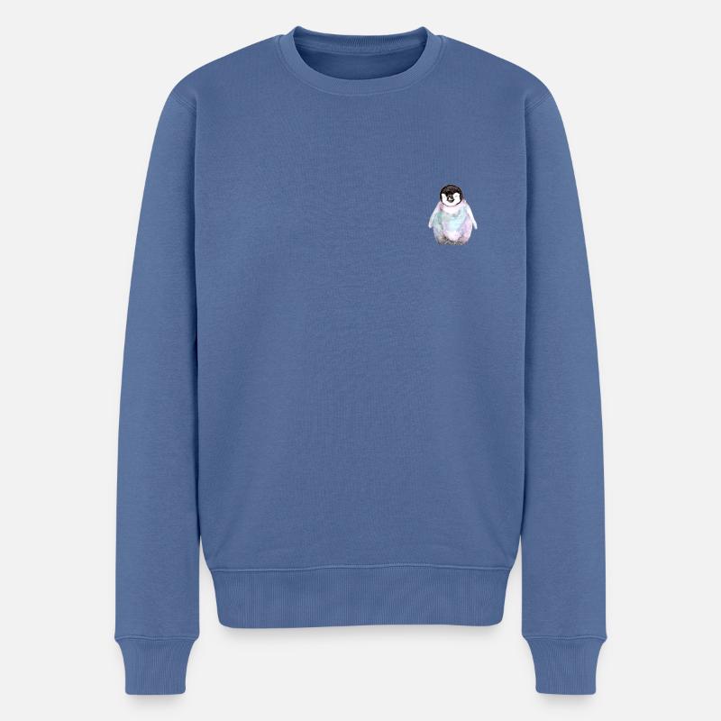 Kleiner Pinguin 150321 - Männer Premium Bio Pullover - Taubenblau