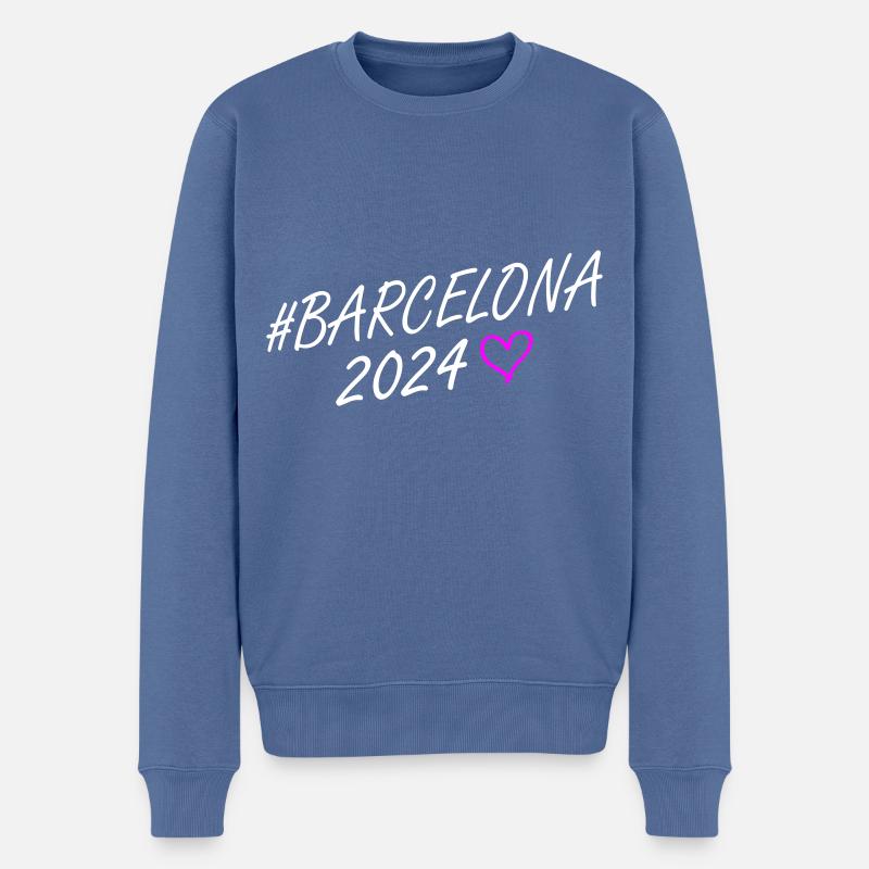 Barcelone 2024 Heart Trip - Pull Premium bio Homme - bleu pigeon