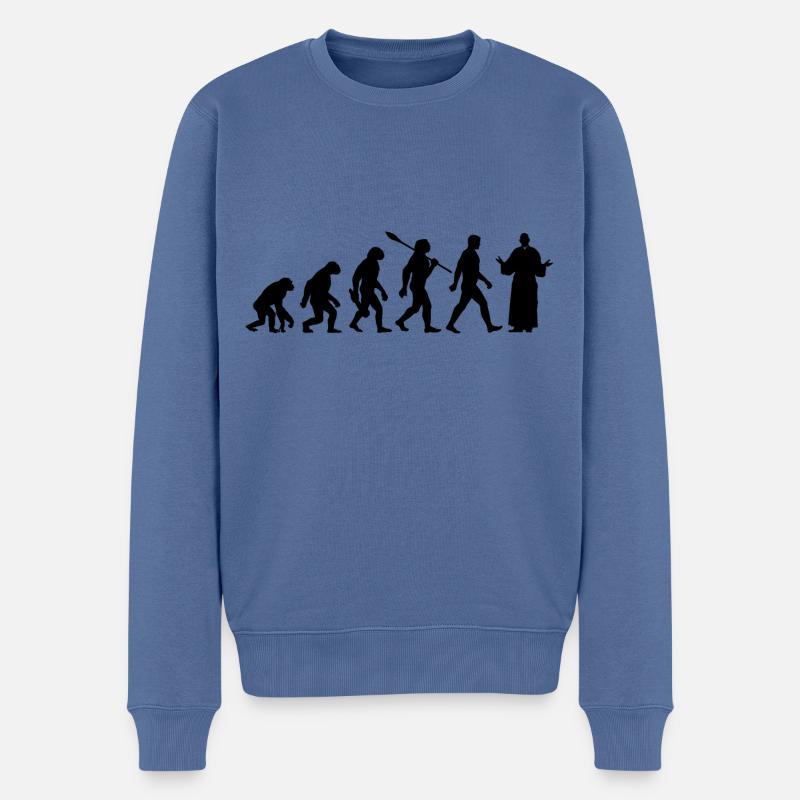 Evolution - Pfarrer - Kirche - Religion - Männer Premium Bio Pullover - Taubenblau