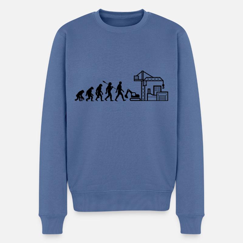 Evolution - Baustelle - Bauarbeiter - Männer Premium Bio Pullover - Taubenblau