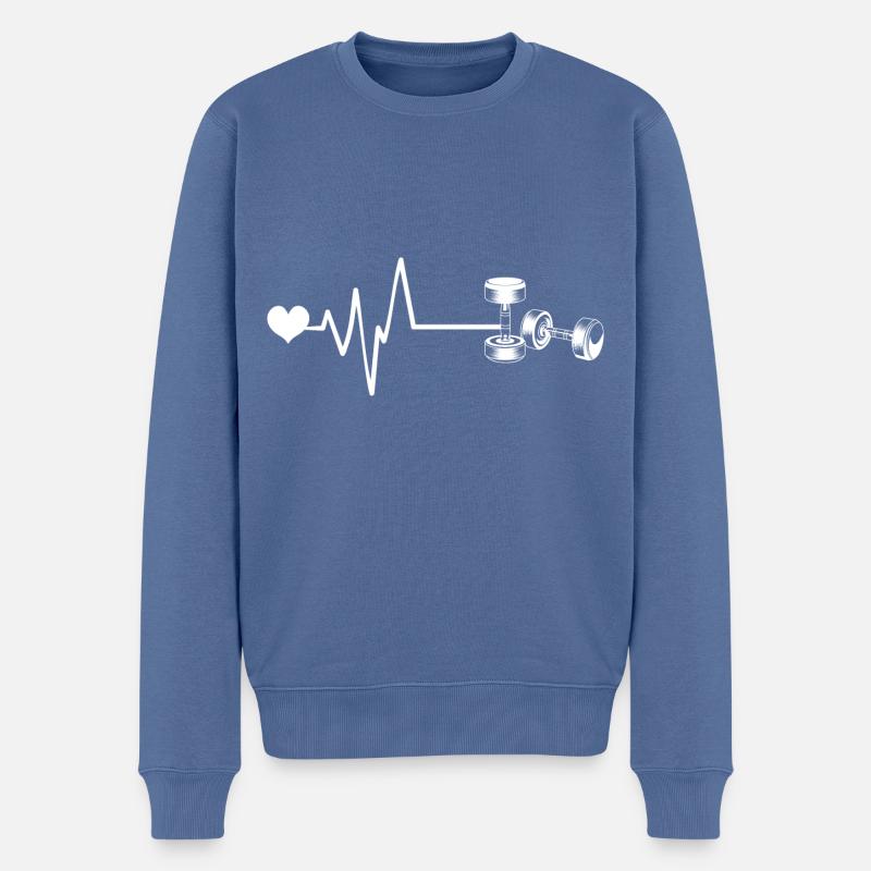 Hantel Herzschlag - Männer Premium Bio Pullover - Taubenblau