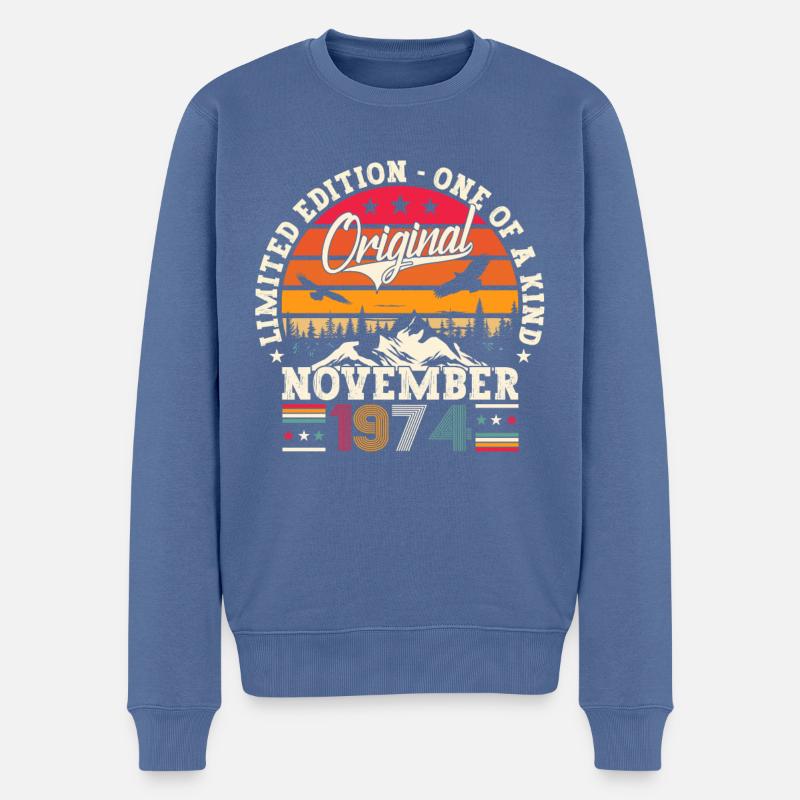 Original November 1974 48. Geburtstag Geschenk - Männer Premium Bio Pullover - Taubenblau