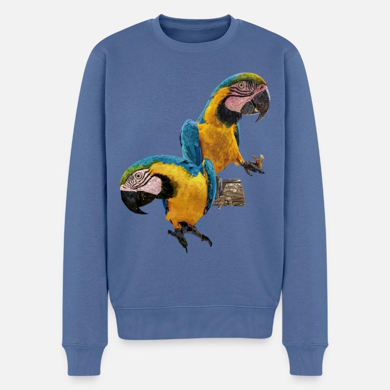 Der blau-gelbe Ara - Männer Premium Bio Pullover - Taubenblau