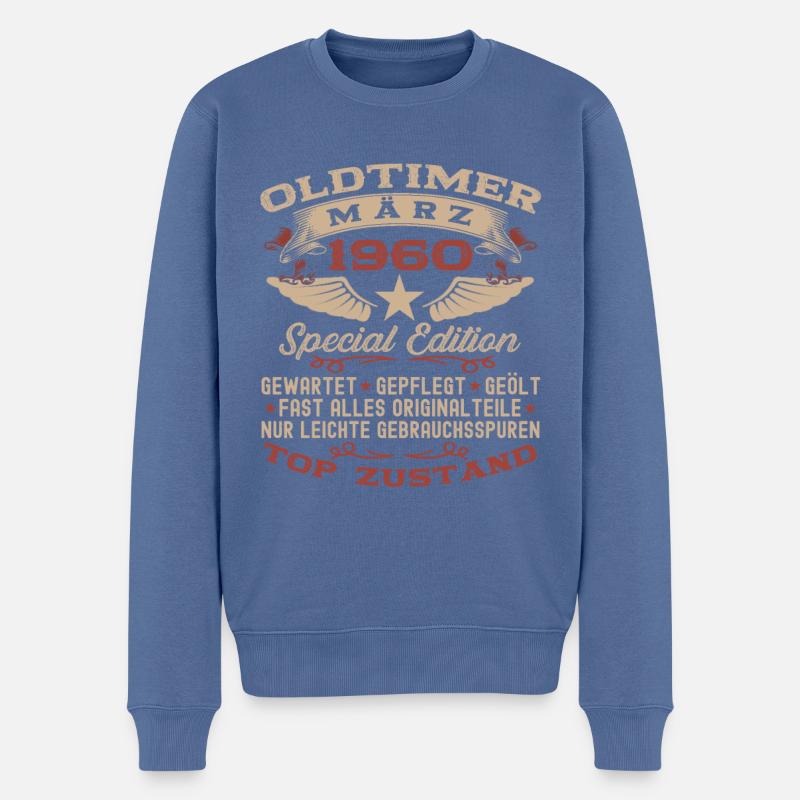 63 Geburtstag Oldtimer März Jahrgang 1960 Geschenk - Männer Premium Bio Pullover - Taubenblau