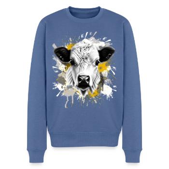 Kuh - Männer Premium Bio Pullover - Taubenblau - Vorne - Nico (187cm)