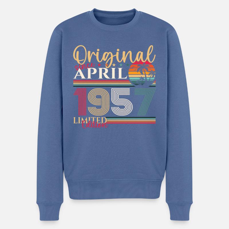 66. Geburtstag Mann April Jahrgang 1957 Original - Männer Premium Bio Pullover - Taubenblau
