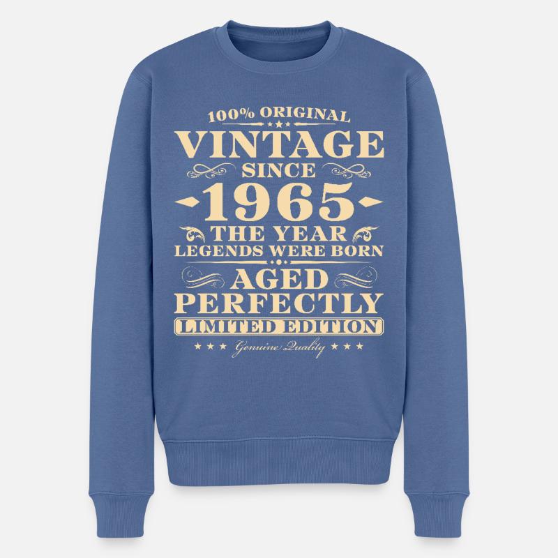 Vintage 1965 geboren 60 Geburtstag Geschenk - Männer Premium Bio Pullover - Taubenblau