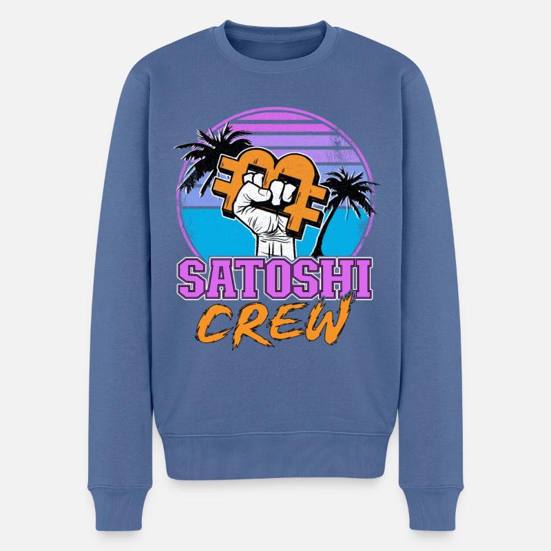 Satoshi Crew Retrowave Kryptowährungen Bitcoin - Männer Premium Bio Pullover - Taubenblau