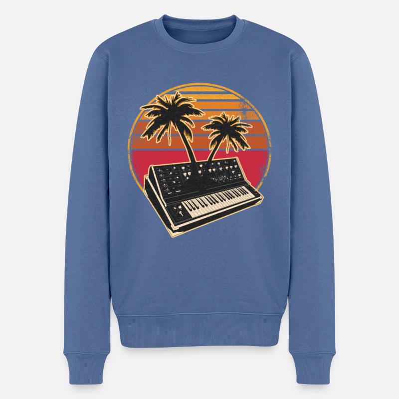 Analog Synthesizer Vintage 70s Sunset Synth - Männer Premium Bio Pullover - Taubenblau