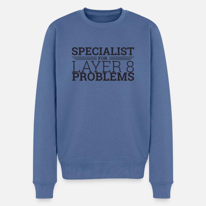 "Layer 8 Specialist | Admin" - Männer Premium Bio Pullover - Taubenblau