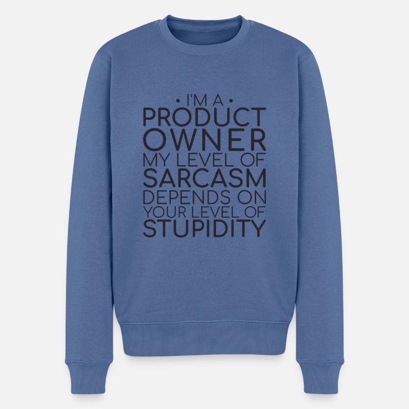 "Product Owner Sarcasm | "Scrum Master"" - Männer Premium Bio Pullover - Taubenblau
