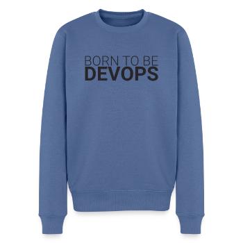 « DevOps né | Développement de logiciels » - Pull Premium bio Homme - bleu pigeon - Devant - Nico (187cm)