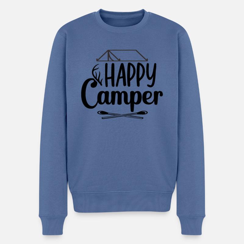 Glücklicher Camper Camping - Männer Premium Bio Pullover - Taubenblau