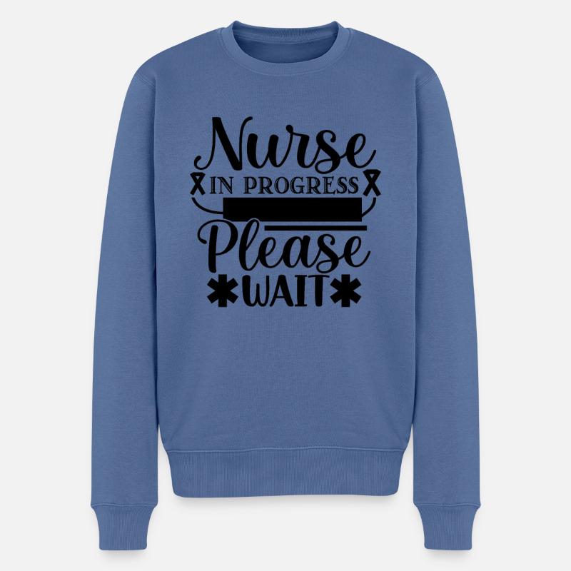 Krankenschwester in Arbeit bitte warten - Männer Premium Bio Pullover - Taubenblau