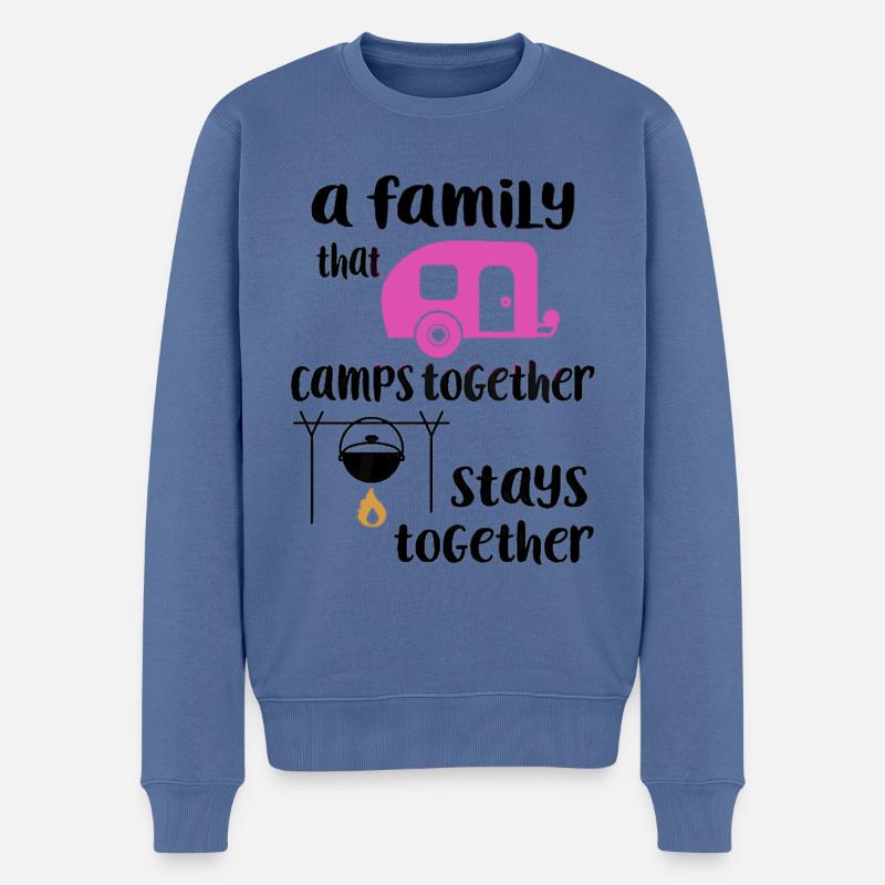 Familien Camping Wandershirt - Männer Premium Bio Pullover - Taubenblau