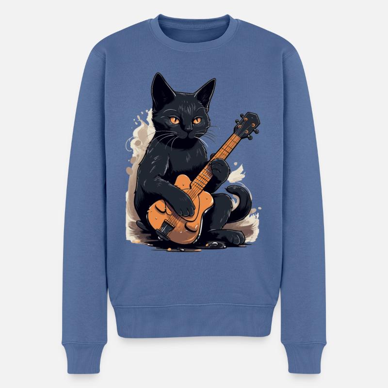 Musiker Schwarze Katze Gitarrist Bombay Katzen - Männer Premium Bio Pullover - Taubenblau