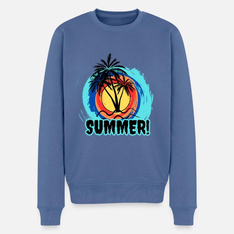 Sommermotiv mit Palmen - Männer Premium Bio Pullover - Taubenblau