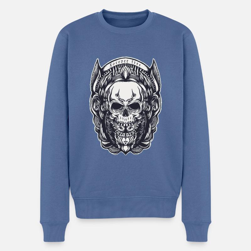 Forever free Rebell totenkopf Muster Rocker biker - Männer Premium Bio Pullover - Taubenblau