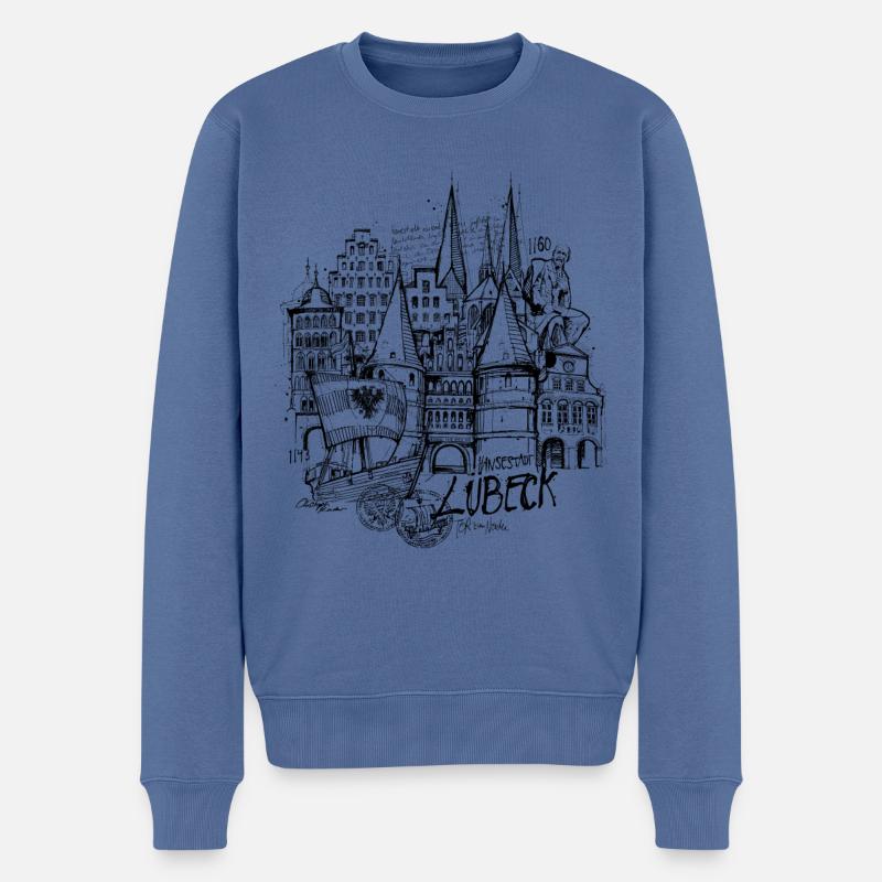 Hansestadt Lübeck - Männer Premium Bio Pullover - Taubenblau