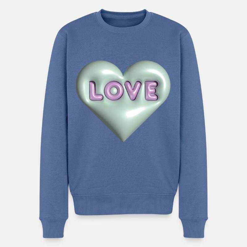 Love 3D bubble - Pull Premium bio Homme - bleu pigeon