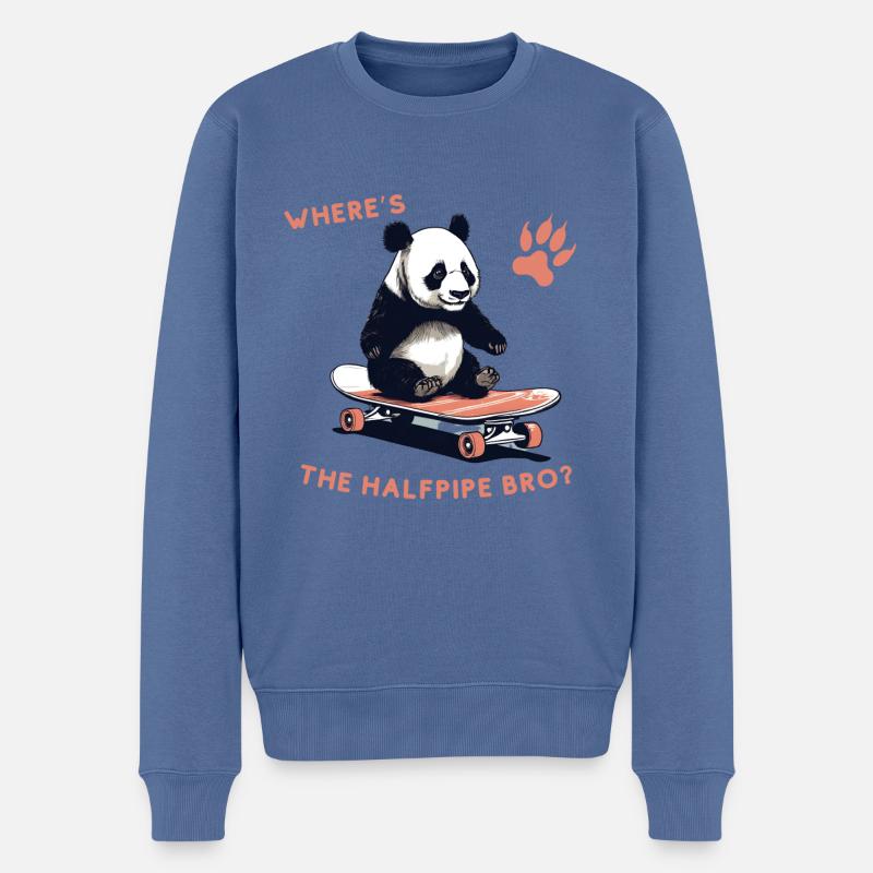 Panda sur un skate - Pull Premium bio Homme - bleu pigeon