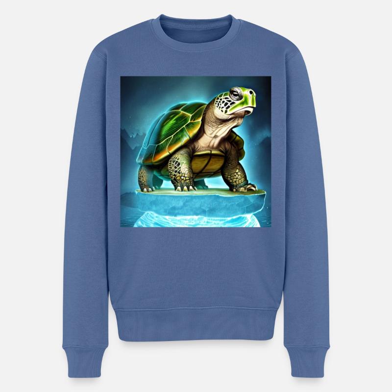 Tortue sur un glacier - Pull Premium bio Homme - bleu pigeon