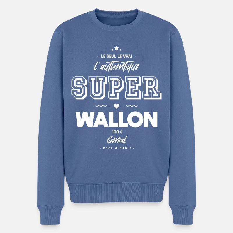 L authentique super wallon génial - Pull Premium bio Homme - bleu pigeon