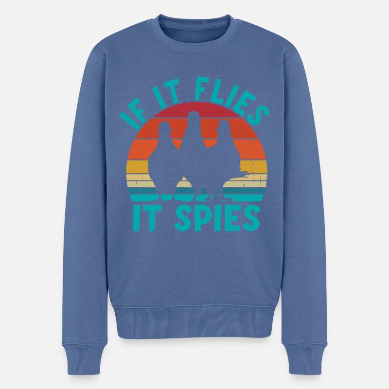 Wenn es fliegt, spioniert es - Männer Premium Bio Pullover - Taubenblau