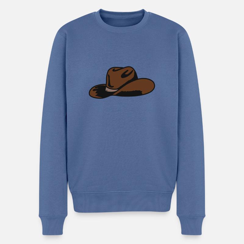 Brauner Cowboyhut - Männer Premium Bio Pullover - Taubenblau