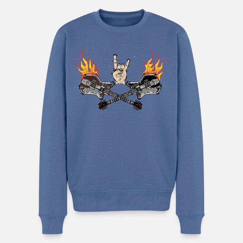 Rock'n'roll on fire! - Pull Premium bio Homme - bleu pigeon