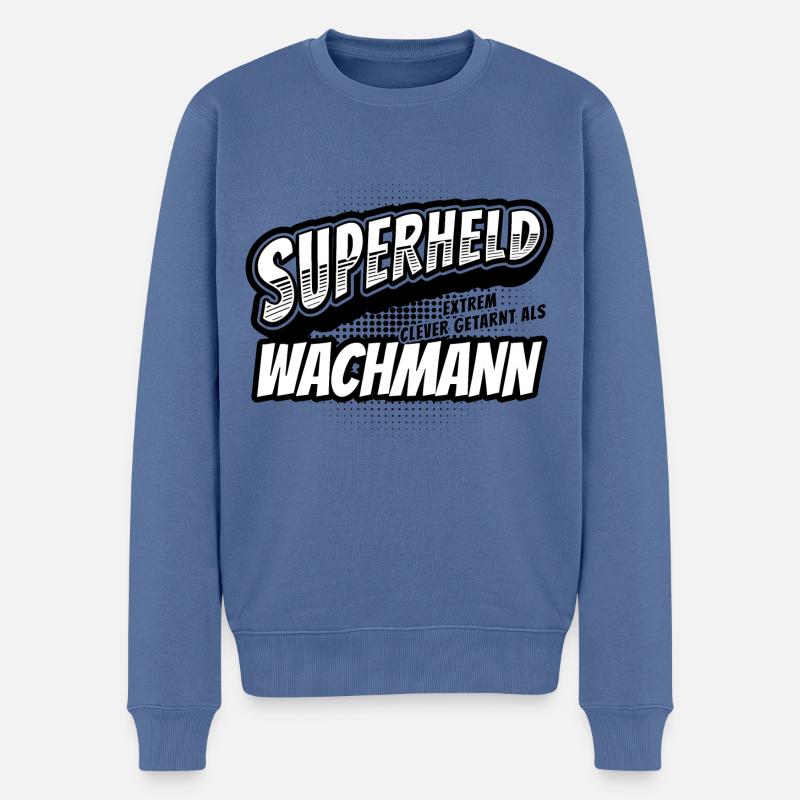 Superheld, clever getarnt als Wachmann - Männer Premium Bio Pullover - Taubenblau