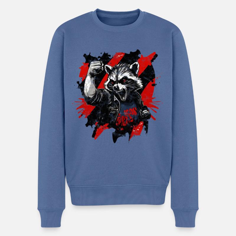 Wütender Waschbär, Anarchie, Revolution, Faust - Männer Premium Bio Pullover - Taubenblau
