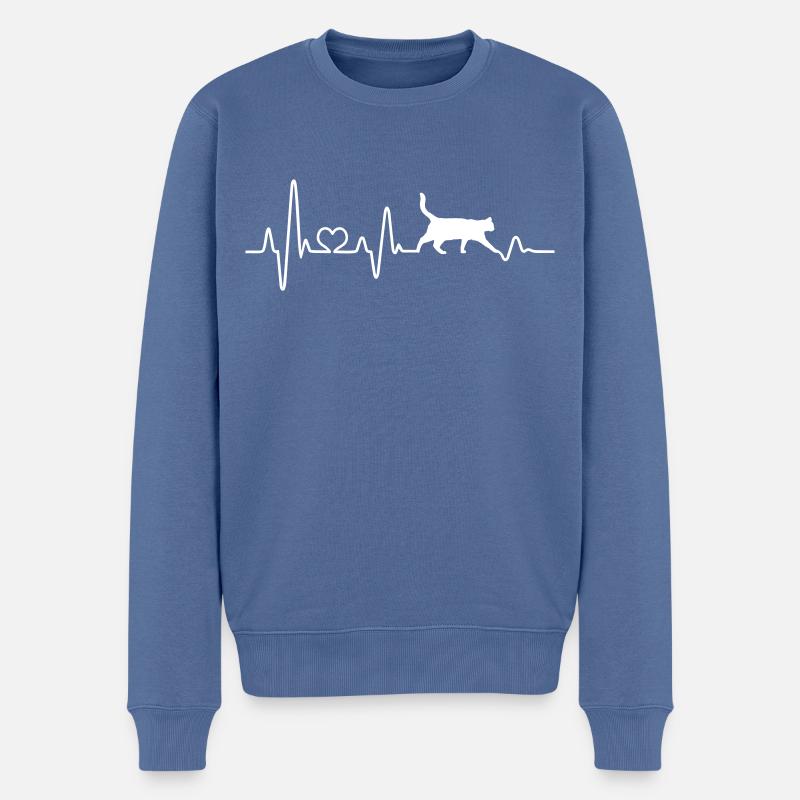 Katze Herzschlag Pulsschlag liebe Katzenfreund - Männer Premium Bio Pullover - Taubenblau