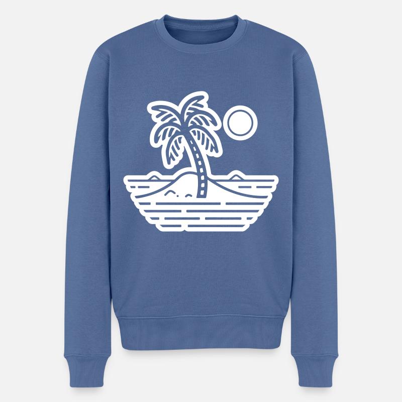 Palmiers symbole de l’été insulaire - Pull Premium bio Homme - bleu pigeon