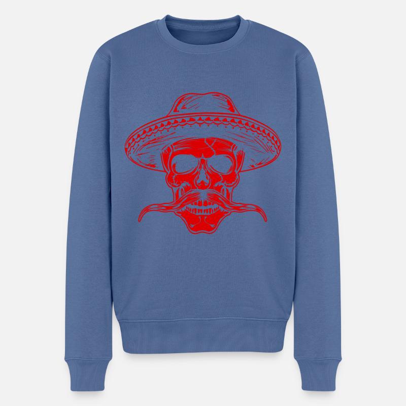 Mexikaner Totenkopf Sombrero - Männer Premium Bio Pullover - Taubenblau