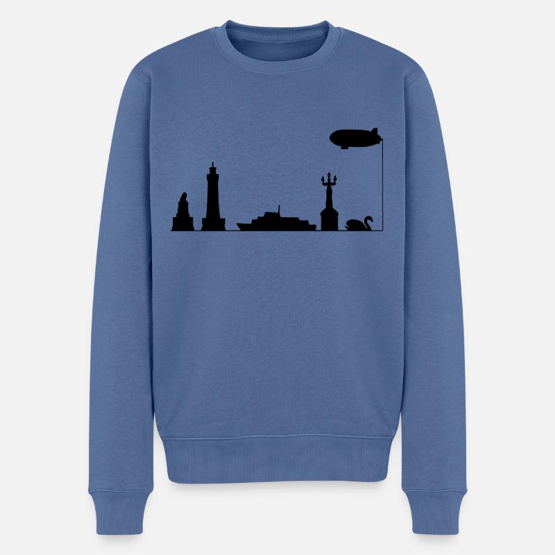 Bodensee | Silhouette filled |Schwarz - Männer Premium Bio Pullover - Taubenblau