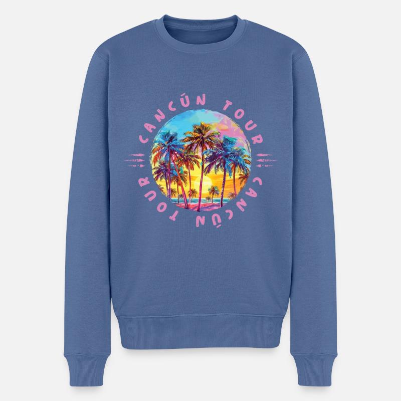 Visite des palmiers de Cancún - Pull Premium bio Homme - bleu pigeon