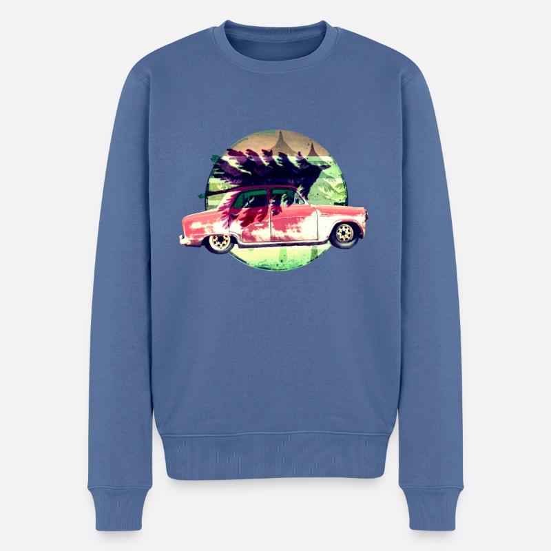 Voiture classique avec sapin de Noël - Pull Premium bio Homme - bleu pigeon