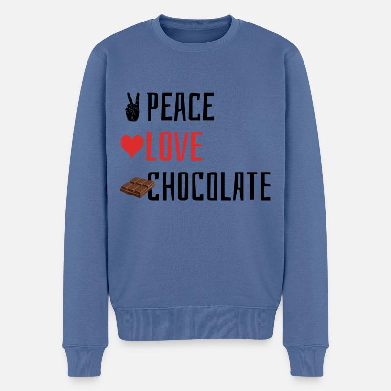 Peace Love Chocolate - Herz - Männer Premium Bio Pullover - Taubenblau
