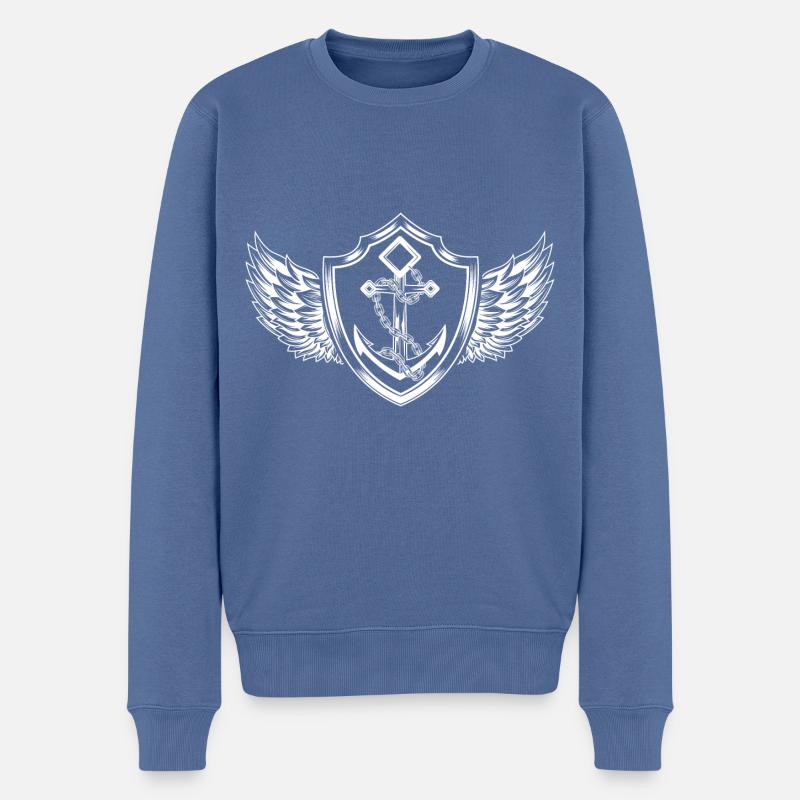Armoiries d’Anchor Harbour - Pull Premium bio Homme - bleu pigeon