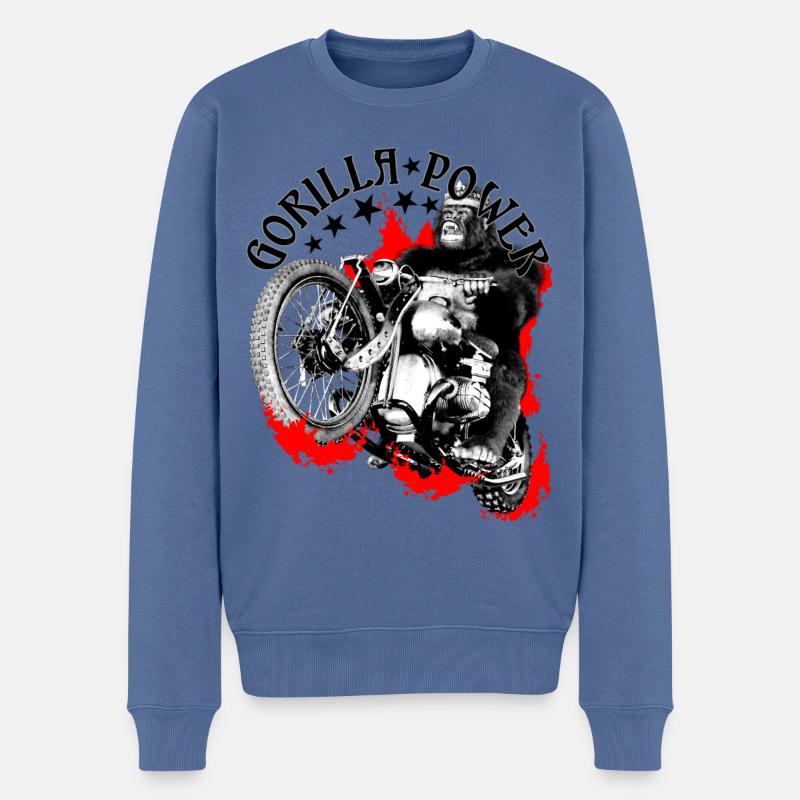 Gorille Biker Power Moto - Pull Premium bio Homme - bleu pigeon
