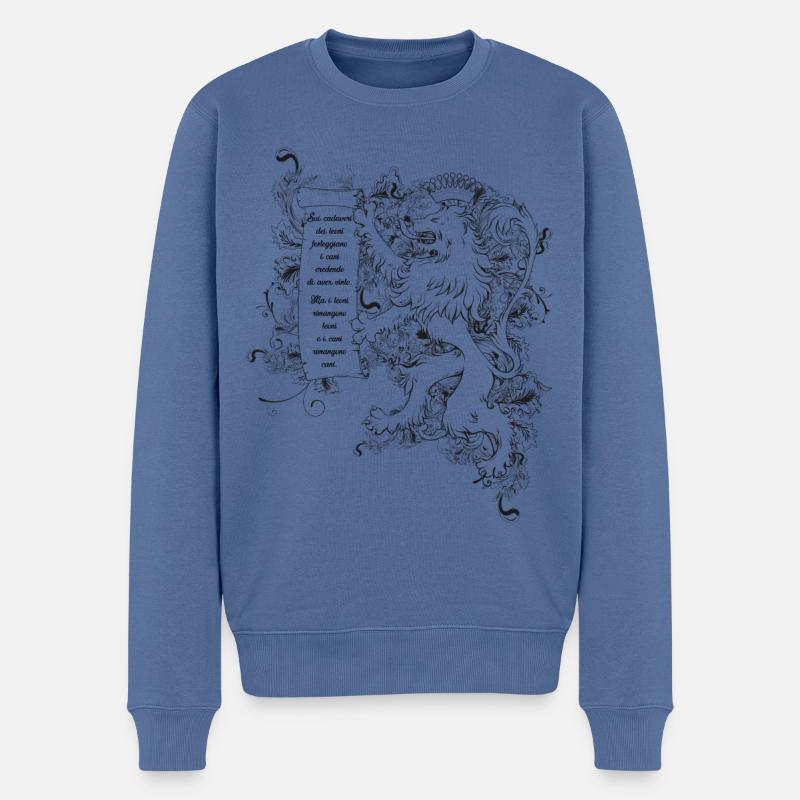 Zügelloser Löwe mit klarem Pergament - Männer Premium Bio Pullover - Taubenblau