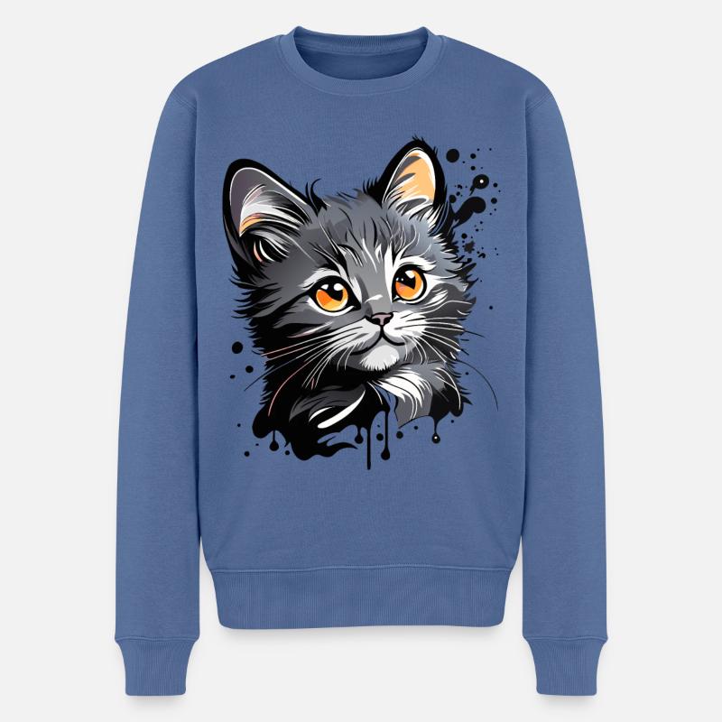 chaton mignon, chat - Pull Premium bio Homme - bleu pigeon