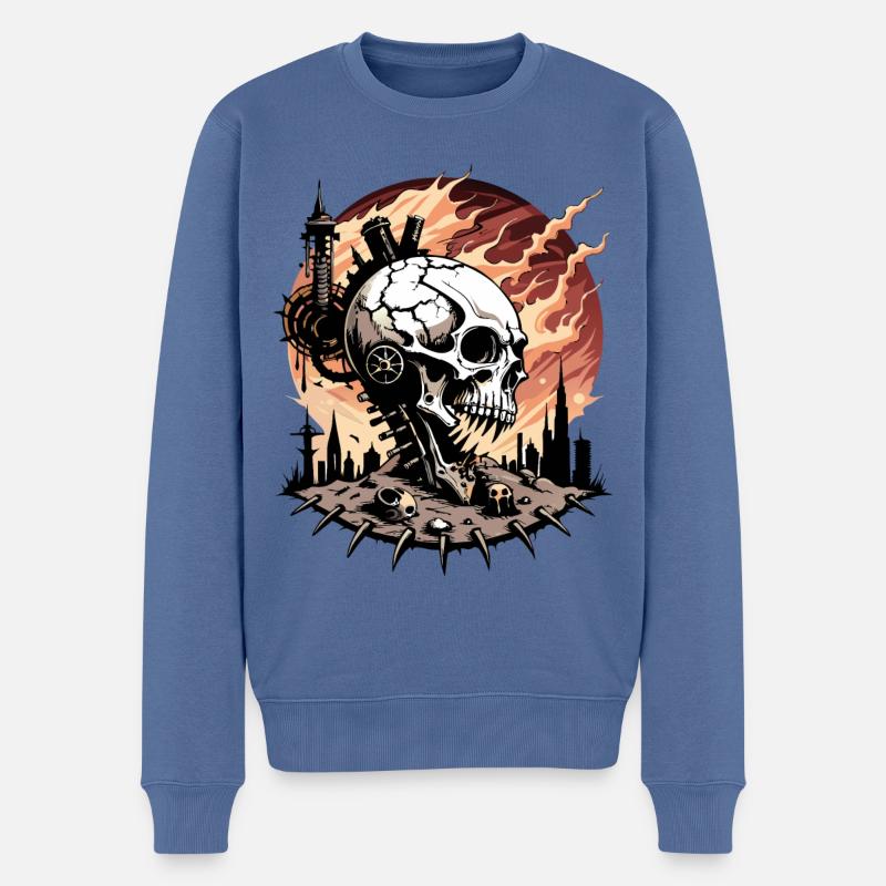 Apokalypse Skull / Totenkopf Weltuntergang FS0063 - Männer Premium Bio Pullover - Taubenblau