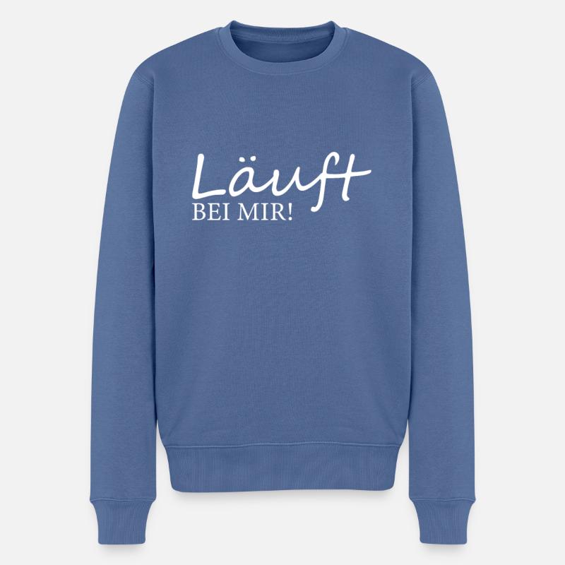 Läuft bei mir läuft bei dir es läuft der Spruch - Männer Premium Bio Pullover - Taubenblau